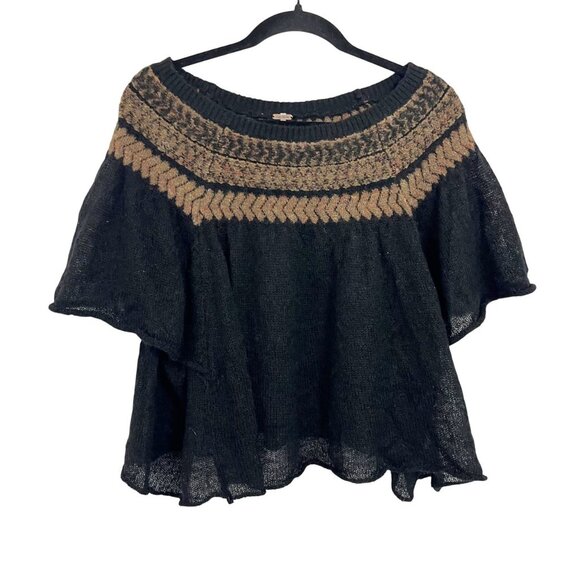 Free People Tops - Free People Loch Lomond Off the Shoulder Top Flutter Black Knit Boho Size XS